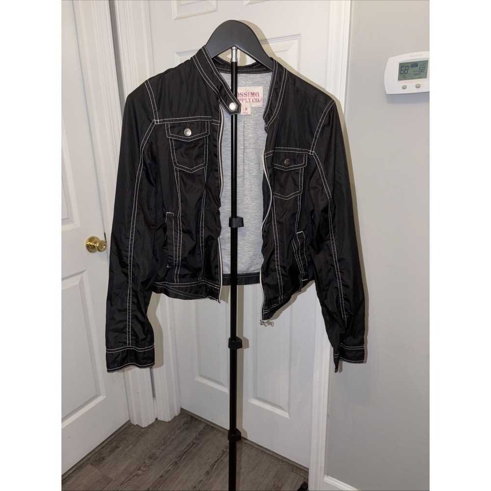 Mossimo Supply‎ Co Black Cropped Moto Jacket Med Vintage 90s Style Gorpcore EUC